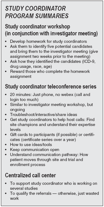 Study Coordinator Program Summaries