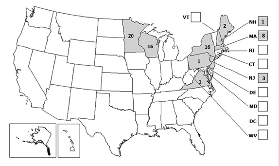 Powassan virus cases map